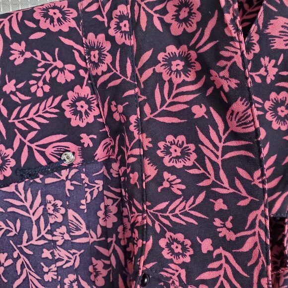 Nanette Lepore 12 Dress Floral Cottage Prairie Fit Flare Button Front Navy Pink - Picture 9 of 12